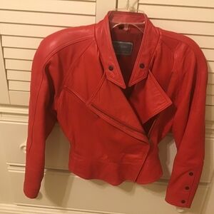 North Beach Leather Red Asymmetrical Moto Jacket And Pants Set